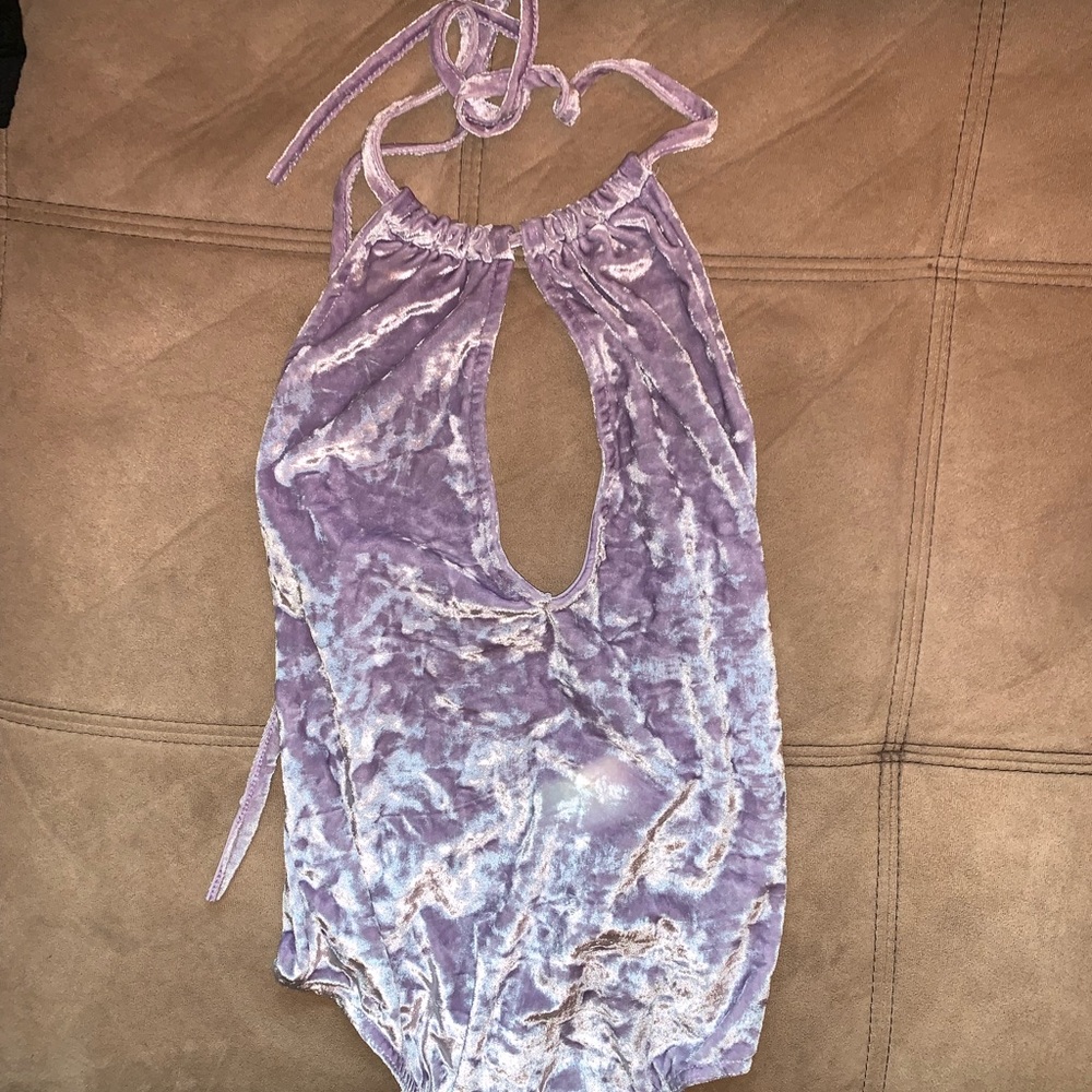 VELVET, CUTOUT, HALTER BODYSUIT